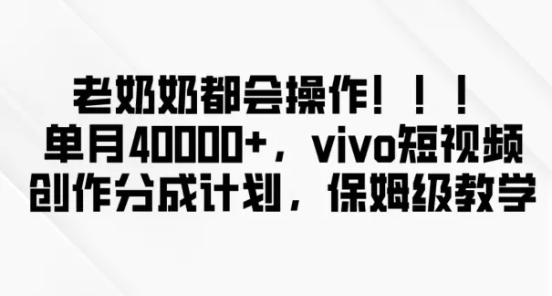 老奶奶都会操作，新平台无脑操作，单月40000+，vivo短视频创作分成计划【揭秘】